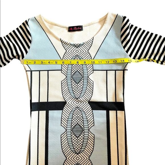 Bebo White Textured Pattern 3/4 Sleeve Bodycon Mini Dress - Picture 7 of 10